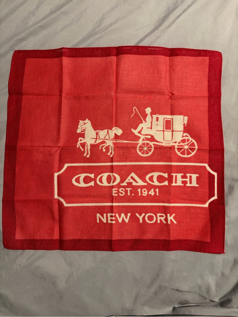 Coach red horse & carriage square scarf 15.5” vintage